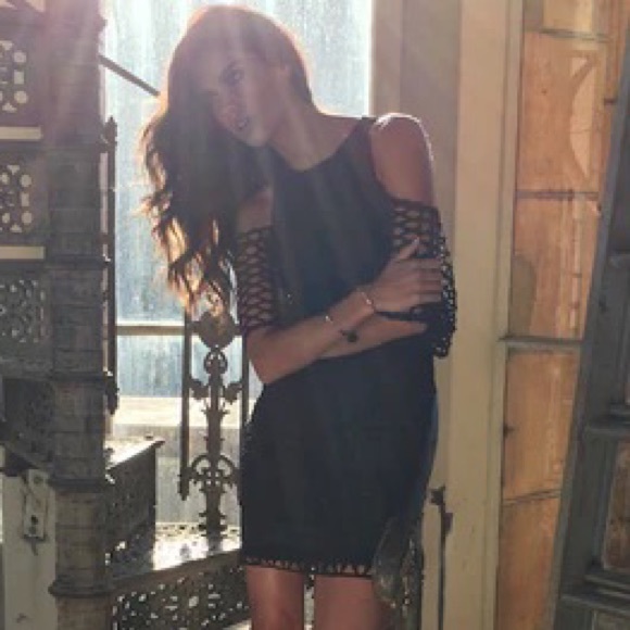 KOOKAI Crown Lace Black Cold Shoulder Mini Dress - Picture 8 of 16